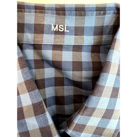 MSL Men's Checkered Button Down Shirt Blue 100% Cotton - Men's Size XL - Picture 11 of 11